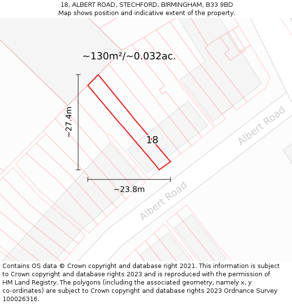 18, ALBERT ROAD, STECHFORD, BIRMINGHAM, B33 9BD: Plot and title map