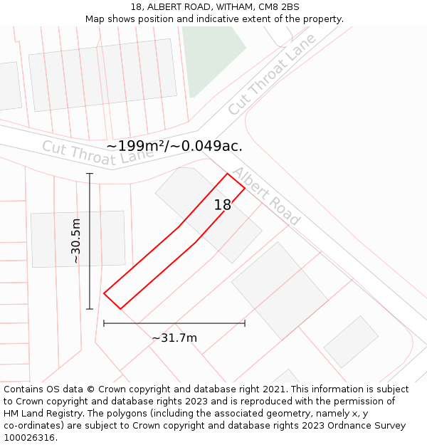 18, ALBERT ROAD, WITHAM, CM8 2BS: Plot and title map