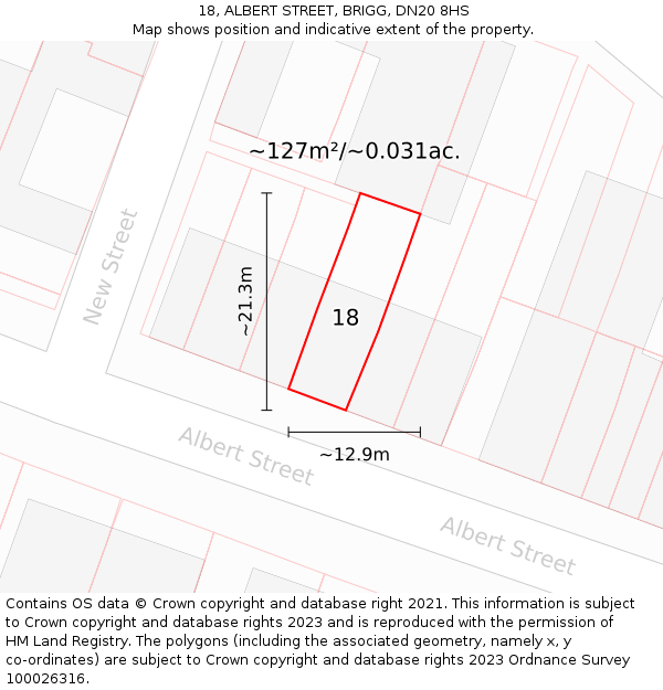 18, ALBERT STREET, BRIGG, DN20 8HS: Plot and title map