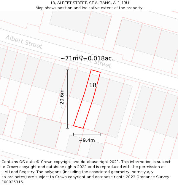 18, ALBERT STREET, ST ALBANS, AL1 1RU: Plot and title map