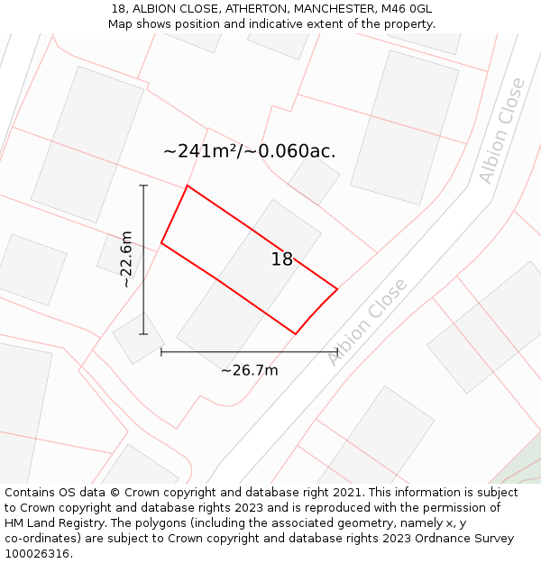 18, ALBION CLOSE, ATHERTON, MANCHESTER, M46 0GL: Plot and title map