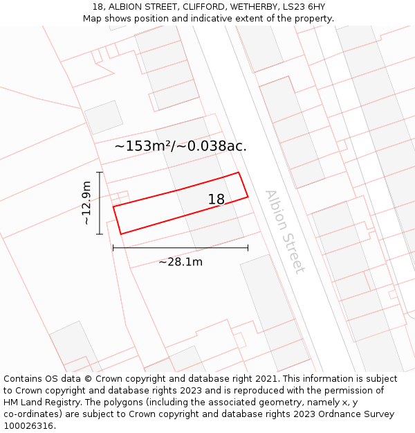 18, ALBION STREET, CLIFFORD, WETHERBY, LS23 6HY: Plot and title map
