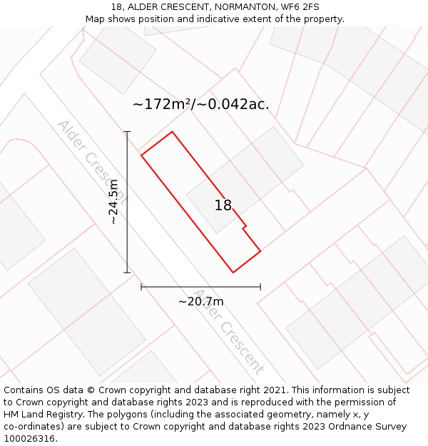 18, ALDER CRESCENT, NORMANTON, WF6 2FS: Plot and title map