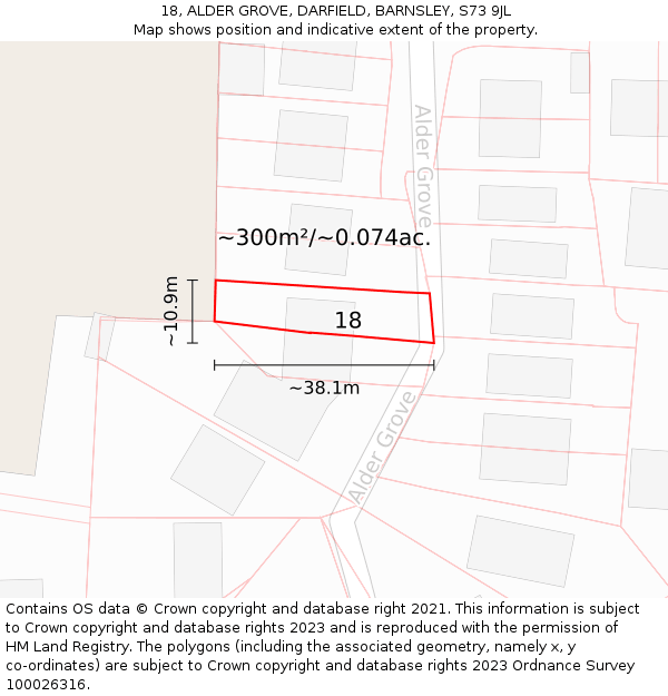 18, ALDER GROVE, DARFIELD, BARNSLEY, S73 9JL: Plot and title map
