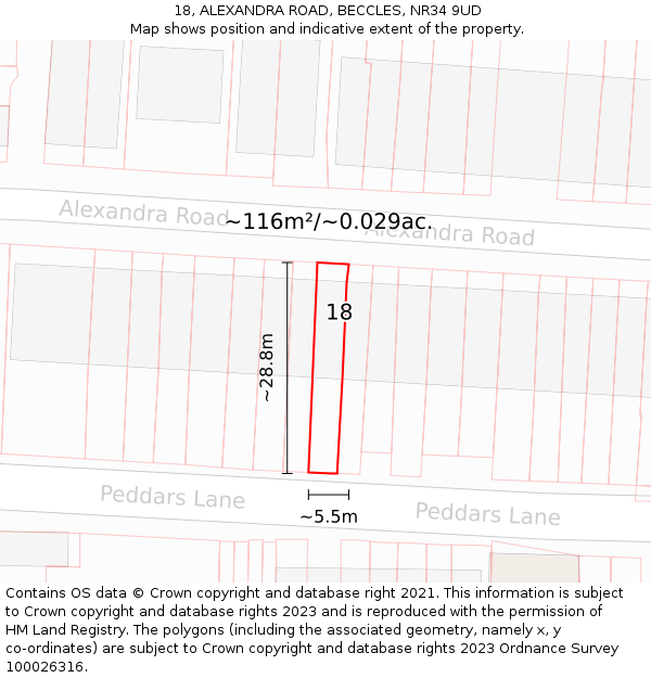 18, ALEXANDRA ROAD, BECCLES, NR34 9UD: Plot and title map