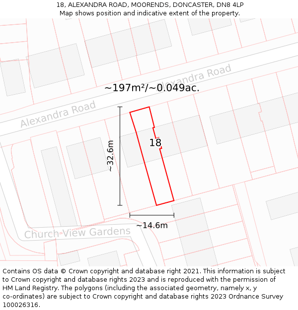 18, ALEXANDRA ROAD, MOORENDS, DONCASTER, DN8 4LP: Plot and title map