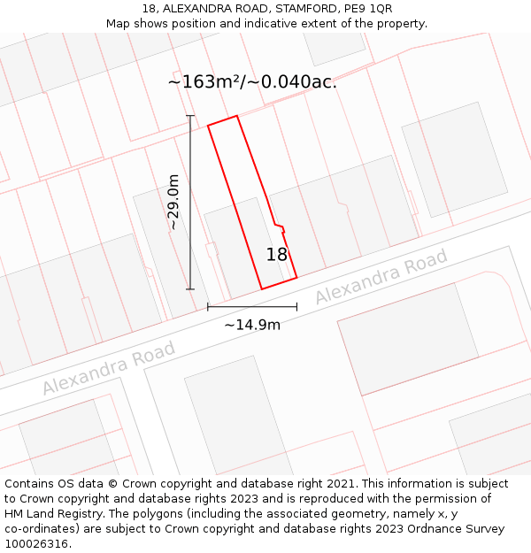 18, ALEXANDRA ROAD, STAMFORD, PE9 1QR: Plot and title map