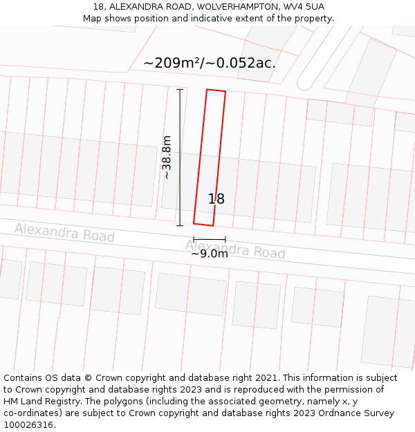 18, ALEXANDRA ROAD, WOLVERHAMPTON, WV4 5UA: Plot and title map