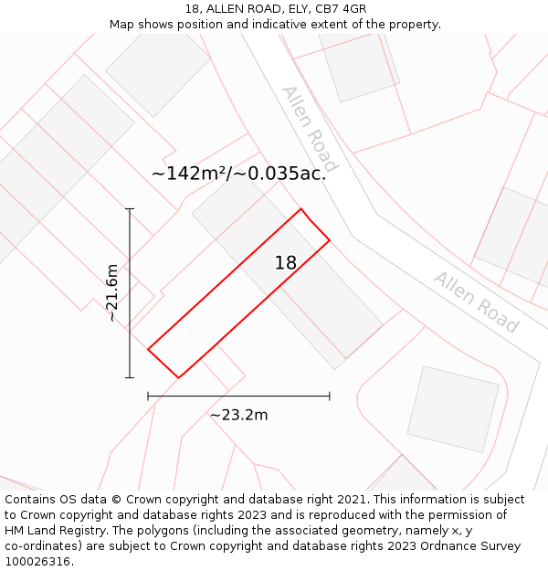 18, ALLEN ROAD, ELY, CB7 4GR: Plot and title map
