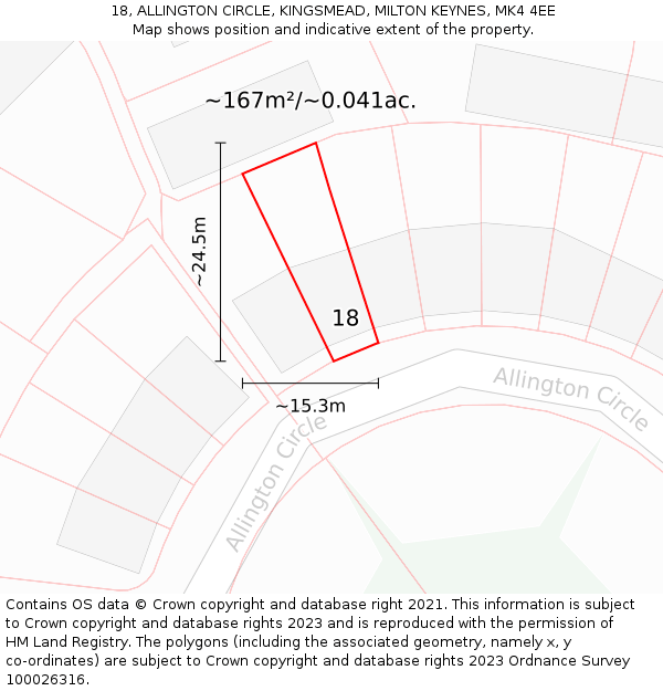 18, ALLINGTON CIRCLE, KINGSMEAD, MILTON KEYNES, MK4 4EE: Plot and title map