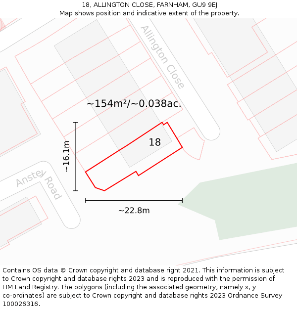 18, ALLINGTON CLOSE, FARNHAM, GU9 9EJ: Plot and title map