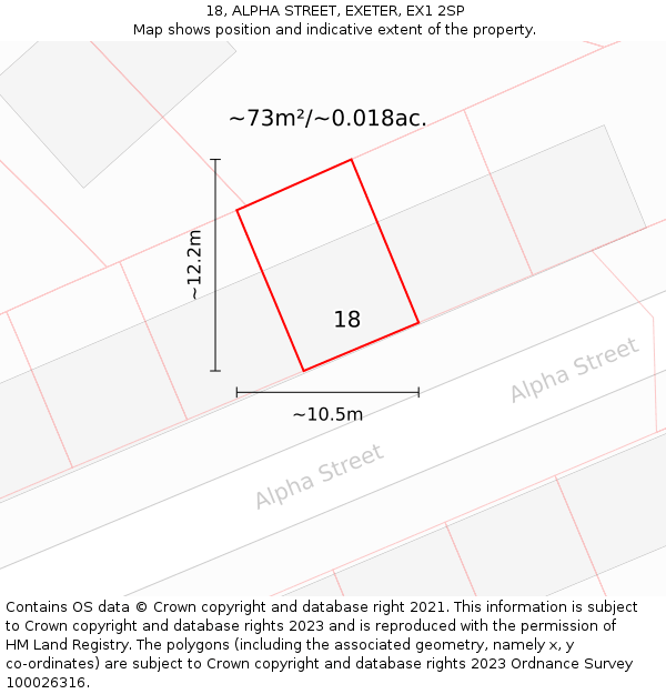 18, ALPHA STREET, EXETER, EX1 2SP: Plot and title map