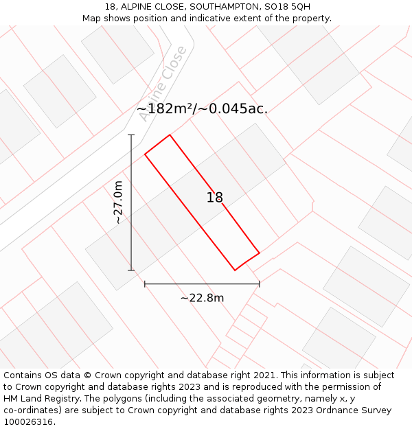 18, ALPINE CLOSE, SOUTHAMPTON, SO18 5QH: Plot and title map
