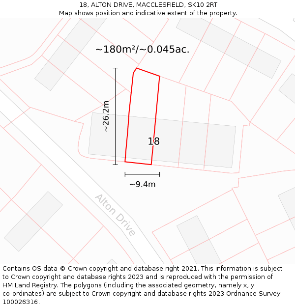 18, ALTON DRIVE, MACCLESFIELD, SK10 2RT: Plot and title map