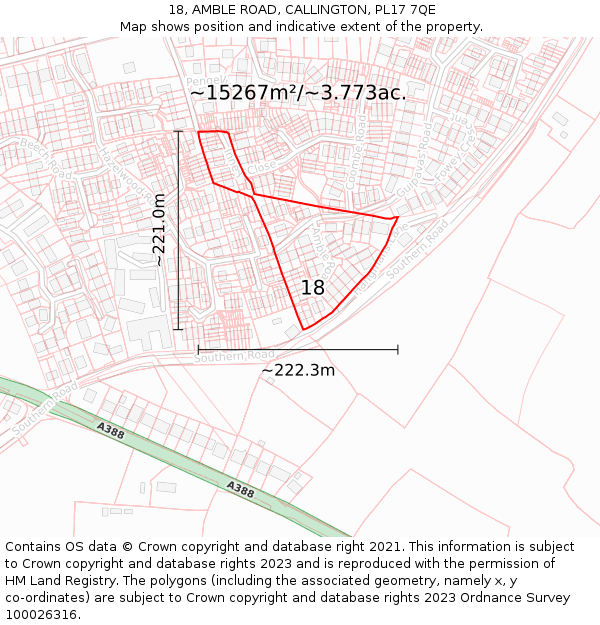 18, AMBLE ROAD, CALLINGTON, PL17 7QE: Plot and title map