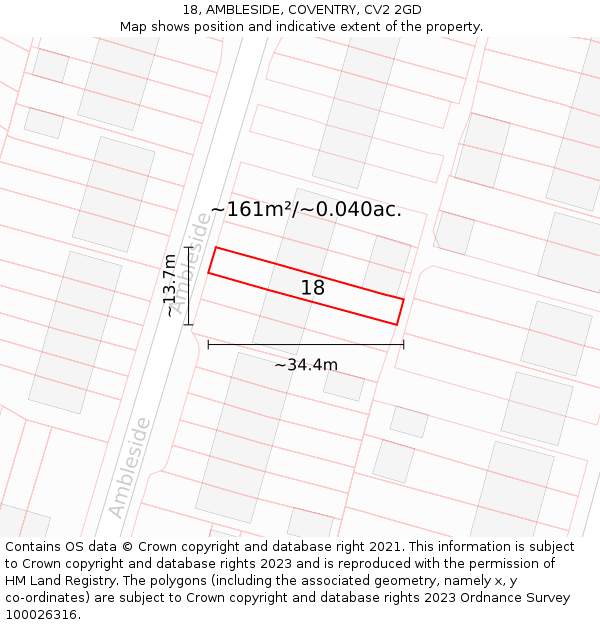 18, AMBLESIDE, COVENTRY, CV2 2GD: Plot and title map