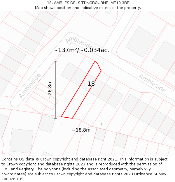 18, AMBLESIDE, SITTINGBOURNE, ME10 3BE: Plot and title map