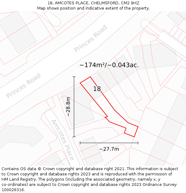 18, AMCOTES PLACE, CHELMSFORD, CM2 9HZ: Plot and title map