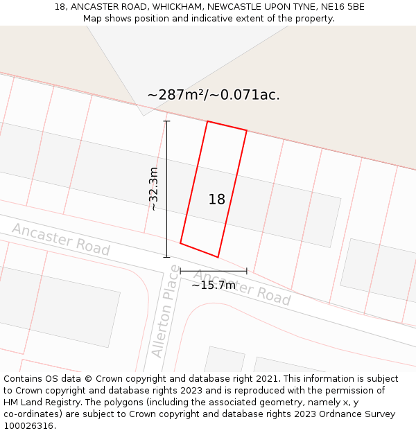 18, ANCASTER ROAD, WHICKHAM, NEWCASTLE UPON TYNE, NE16 5BE: Plot and title map