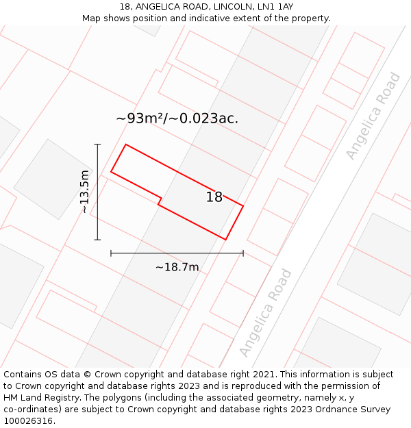 18, ANGELICA ROAD, LINCOLN, LN1 1AY: Plot and title map