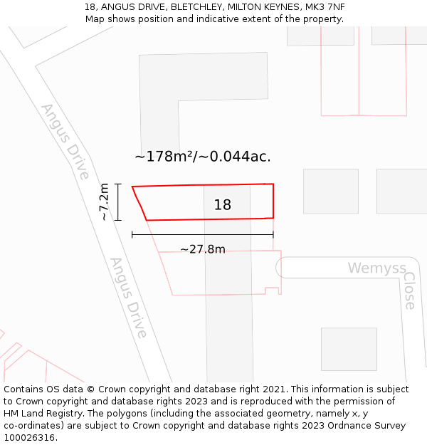 18, ANGUS DRIVE, BLETCHLEY, MILTON KEYNES, MK3 7NF: Plot and title map