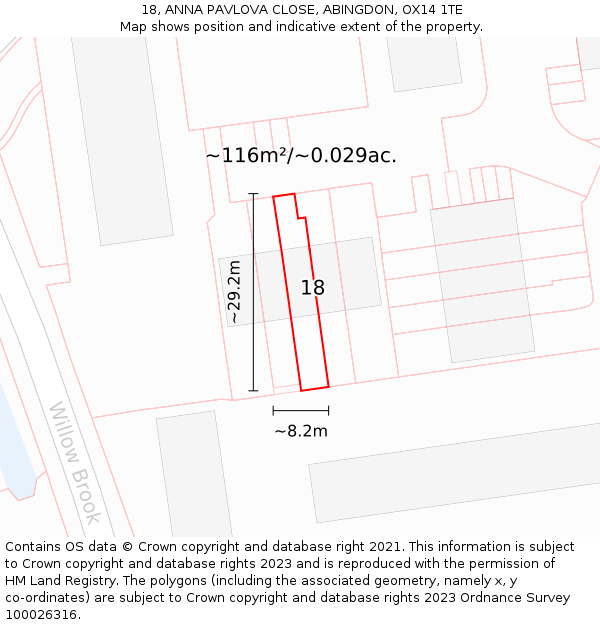 18, ANNA PAVLOVA CLOSE, ABINGDON, OX14 1TE: Plot and title map