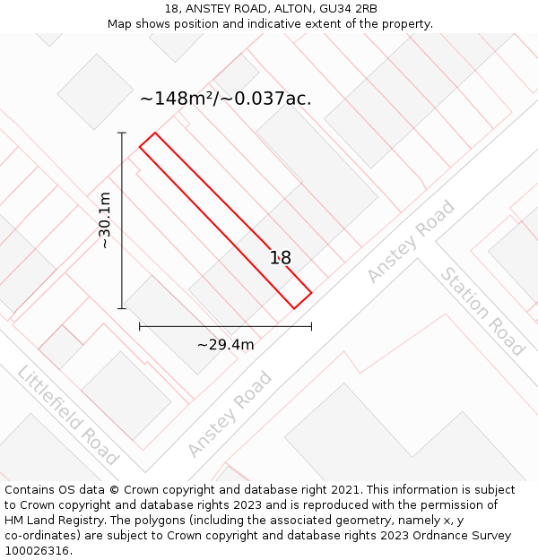 18, ANSTEY ROAD, ALTON, GU34 2RB: Plot and title map