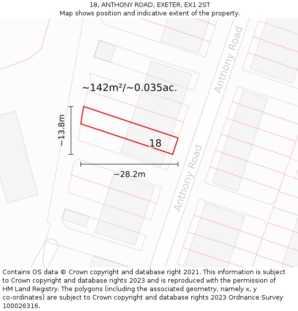 18, ANTHONY ROAD, EXETER, EX1 2ST: Plot and title map