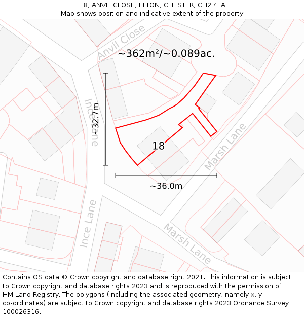 18, ANVIL CLOSE, ELTON, CHESTER, CH2 4LA: Plot and title map