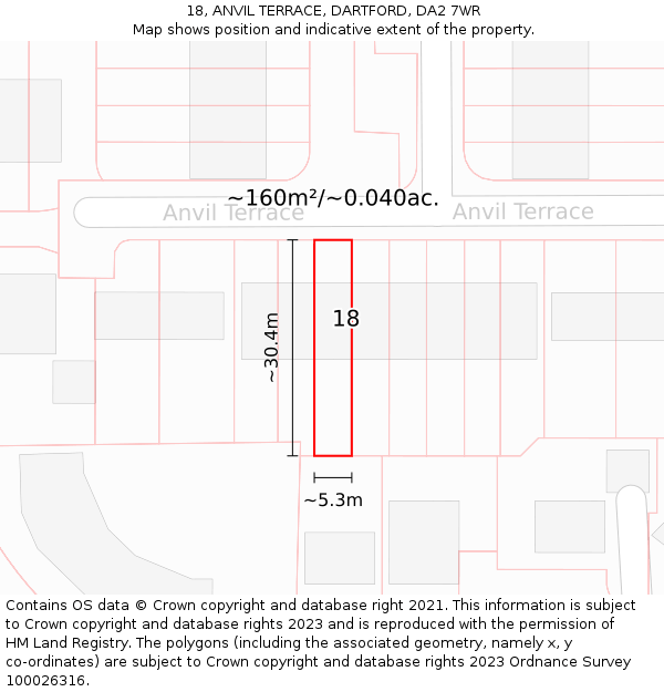 18, ANVIL TERRACE, DARTFORD, DA2 7WR: Plot and title map