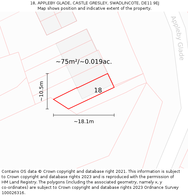 18, APPLEBY GLADE, CASTLE GRESLEY, SWADLINCOTE, DE11 9EJ: Plot and title map