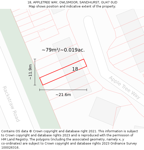 18, APPLETREE WAY, OWLSMOOR, SANDHURST, GU47 0UD: Plot and title map