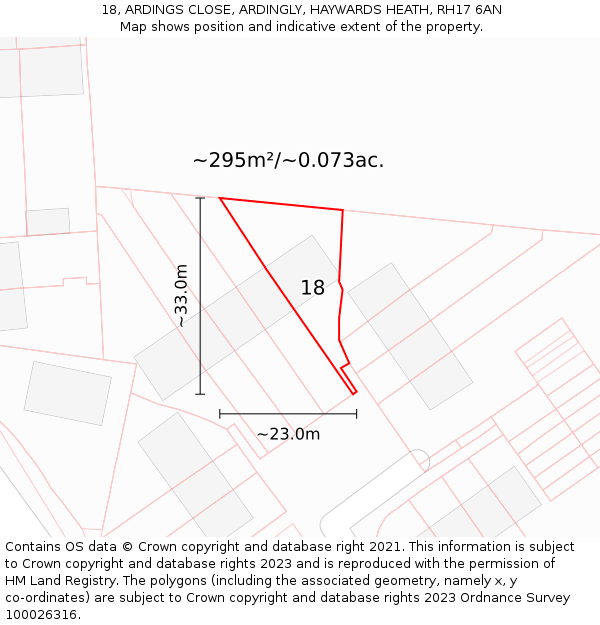 18, ARDINGS CLOSE, ARDINGLY, HAYWARDS HEATH, RH17 6AN: Plot and title map