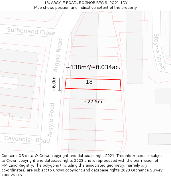 18, ARGYLE ROAD, BOGNOR REGIS, PO21 1DY: Plot and title map
