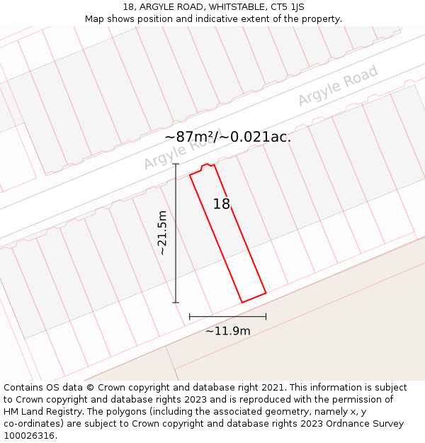 18, ARGYLE ROAD, WHITSTABLE, CT5 1JS: Plot and title map