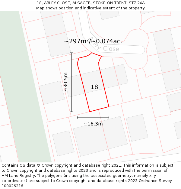18, ARLEY CLOSE, ALSAGER, STOKE-ON-TRENT, ST7 2XA: Plot and title map