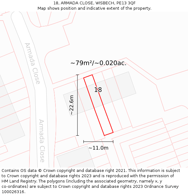 18, ARMADA CLOSE, WISBECH, PE13 3QF: Plot and title map