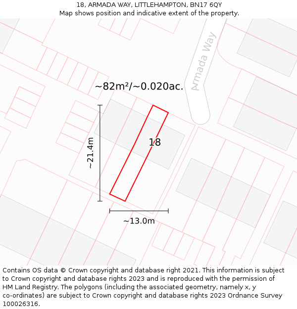 18, ARMADA WAY, LITTLEHAMPTON, BN17 6QY: Plot and title map