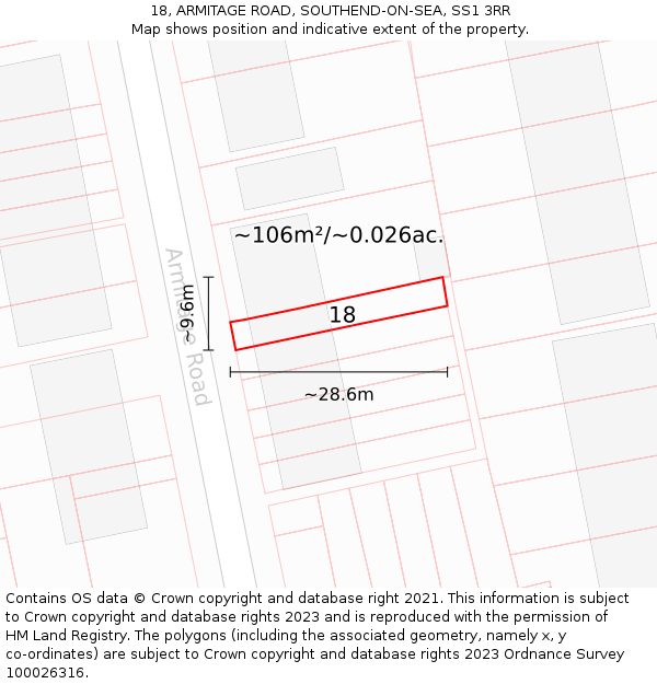 18, ARMITAGE ROAD, SOUTHEND-ON-SEA, SS1 3RR: Plot and title map