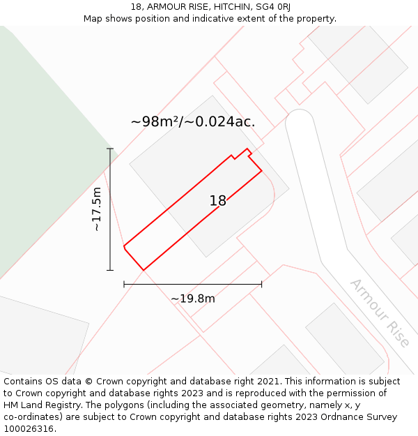 18, ARMOUR RISE, HITCHIN, SG4 0RJ: Plot and title map