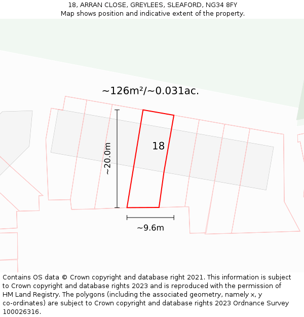 18, ARRAN CLOSE, GREYLEES, SLEAFORD, NG34 8FY: Plot and title map