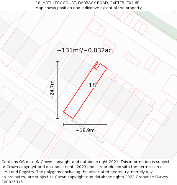 18, ARTILLERY COURT, BARRACK ROAD, EXETER, EX2 6EH: Plot and title map