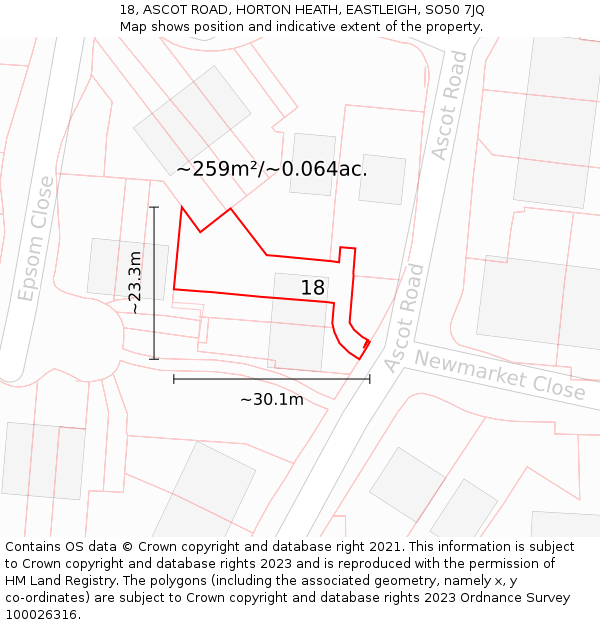 18, ASCOT ROAD, HORTON HEATH, EASTLEIGH, SO50 7JQ: Plot and title map