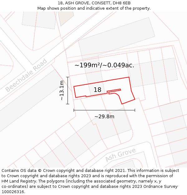18, ASH GROVE, CONSETT, DH8 6EB: Plot and title map