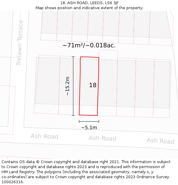 18, ASH ROAD, LEEDS, LS6 3JF: Plot and title map