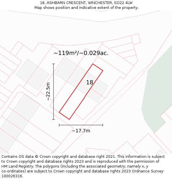 18, ASHBARN CRESCENT, WINCHESTER, SO22 4LW: Plot and title map