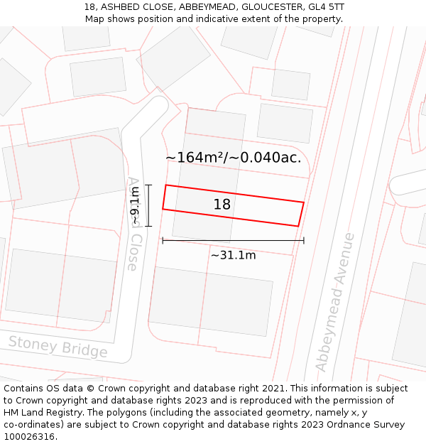 18, ASHBED CLOSE, ABBEYMEAD, GLOUCESTER, GL4 5TT: Plot and title map
