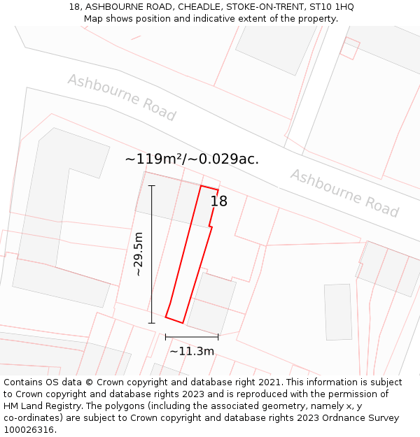 18, ASHBOURNE ROAD, CHEADLE, STOKE-ON-TRENT, ST10 1HQ: Plot and title map