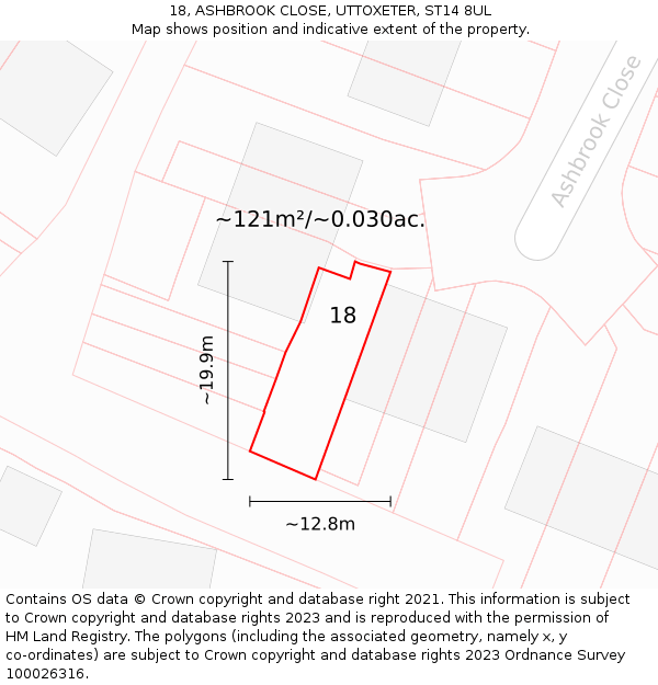 18, ASHBROOK CLOSE, UTTOXETER, ST14 8UL: Plot and title map