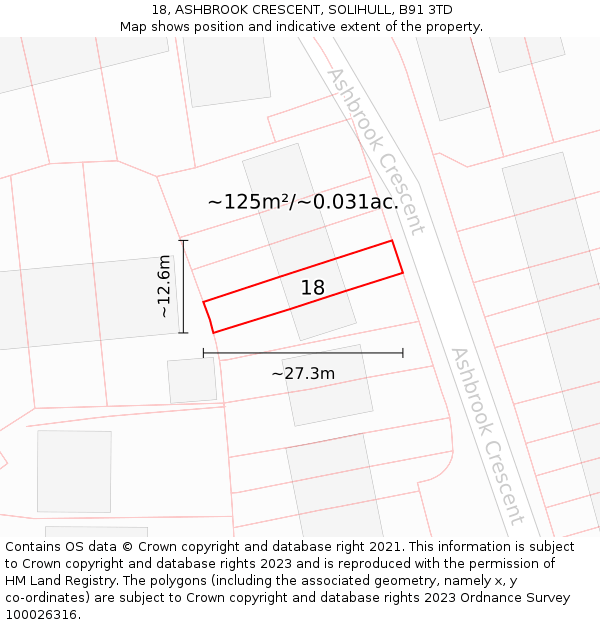 18, ASHBROOK CRESCENT, SOLIHULL, B91 3TD: Plot and title map